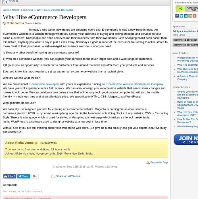 Why Hire eCommerce Developers by Richa Verma