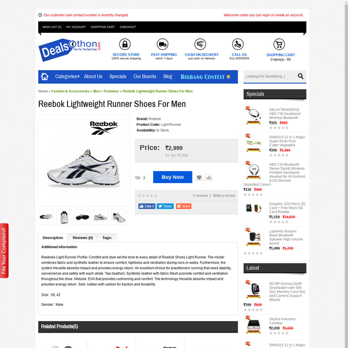 Reebok Lightweight Runner Shoes For Men