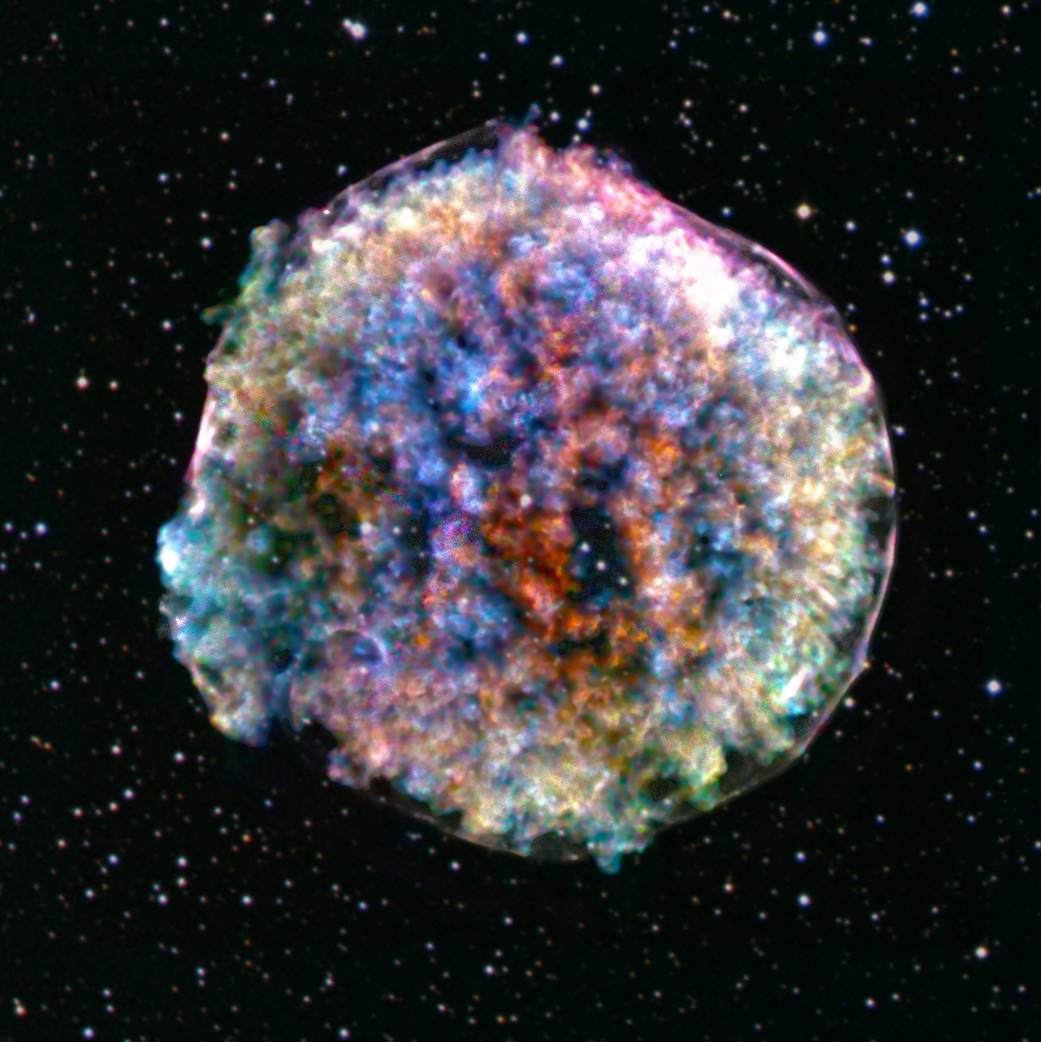 Over-easy like Sunday morning.🐣 The Tycho supernova captured by @chandraxray is egg-cellent inspo for this weekend. The beautiful array of colors in this composite image are used to emphasize the clumps and three-dimensional nature of the large explosion.