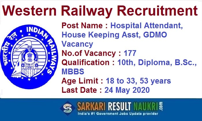 Western Railway Recruitment 2020 - WR 177 Paramedical Staff Vacancy