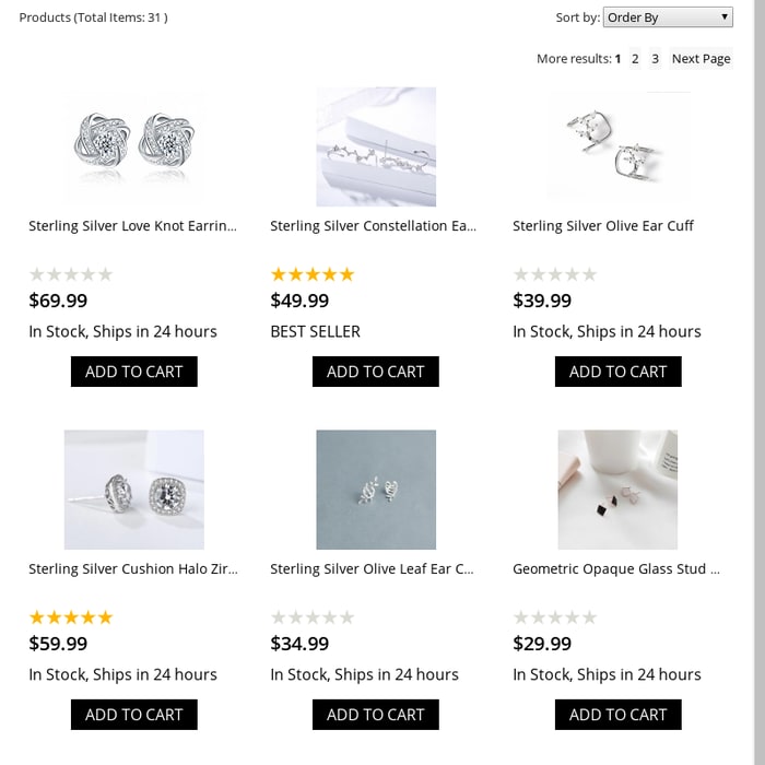 Buy Online Silver Earrings, Diamond Earrings, Sterling Silver Earrings Union, USA