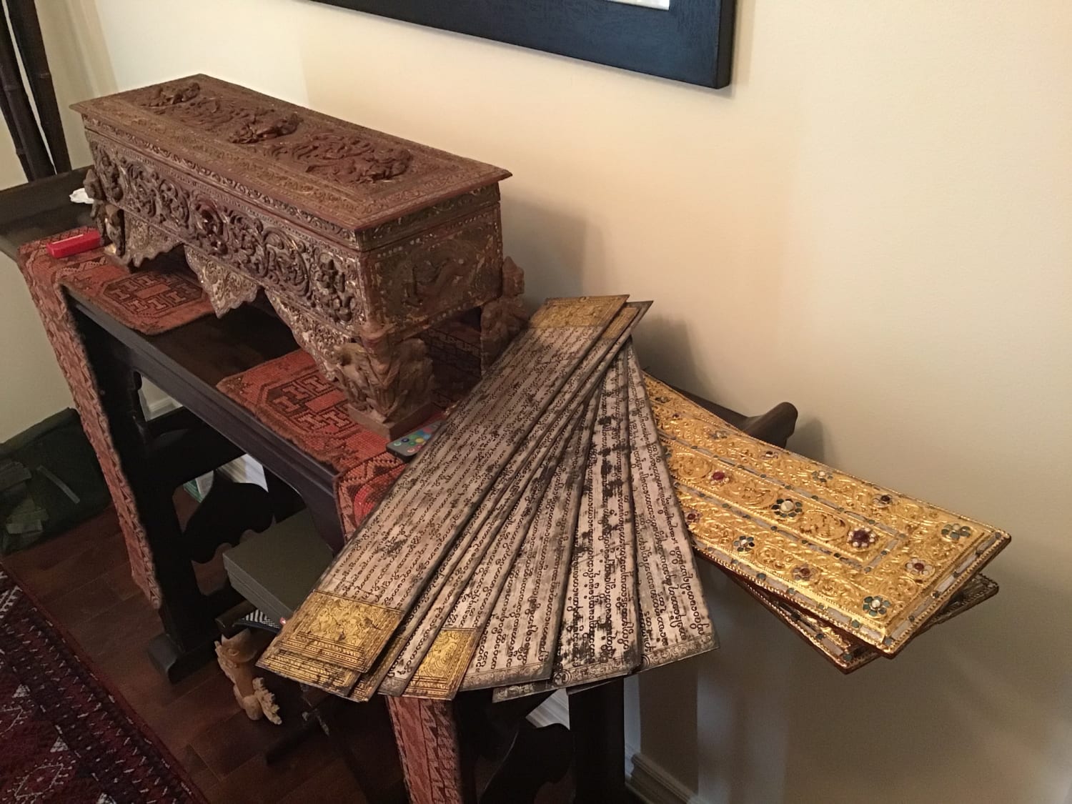 Was told you good folks may appreciate this: One of my most cherished possessions: Burmese (Myanmar) Kammacava, and the Sadaik Manuscript Chest which holds the Kammacava