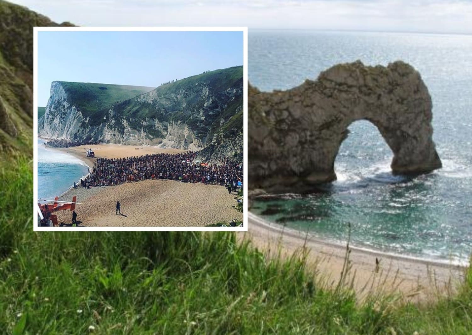 Air ambulances land at Durdle Door to treat people seriously injured jumping off arch
