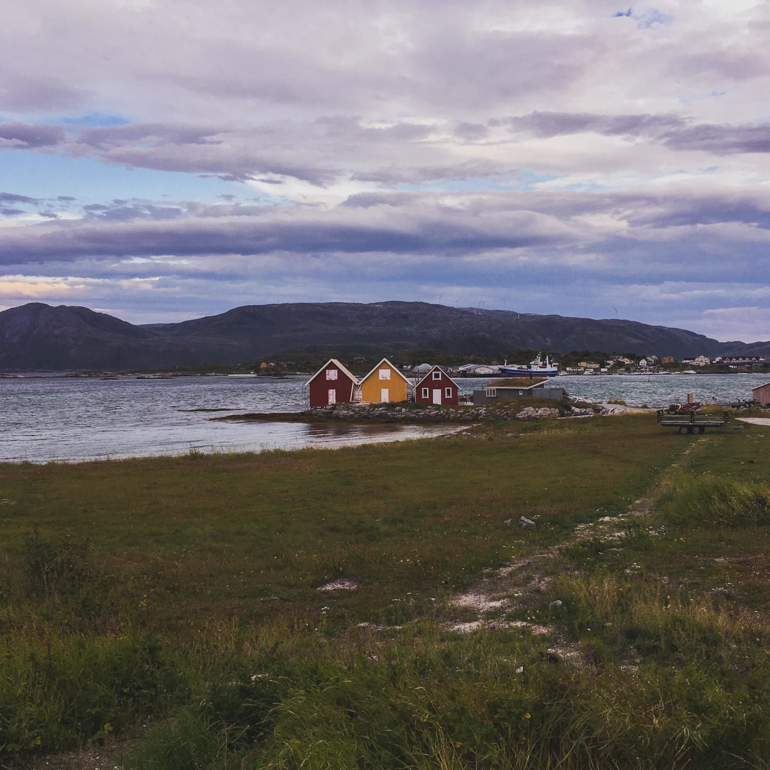 These 3 little houses on the tiny island of Hillesøy, Norway, just over the Arctic Circle