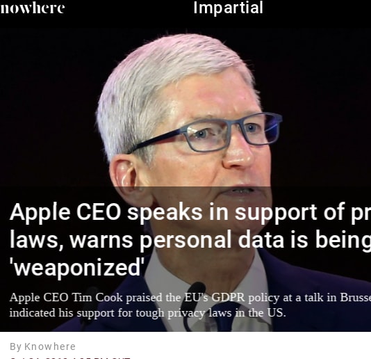 Apple CEO speaks in support of privacy laws, warns personal data is being 'weaponized'