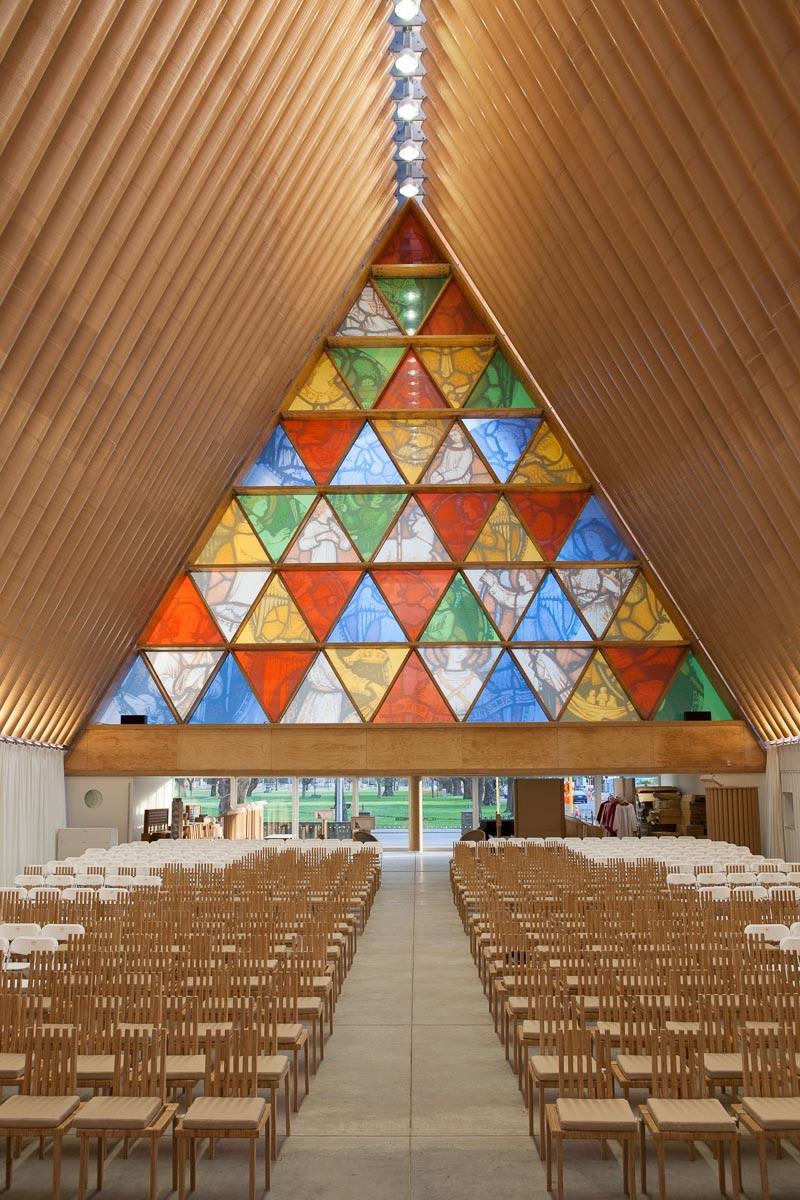 Inside the Transitional 'cardboard' Cathedral, Christchurch in New Zealand