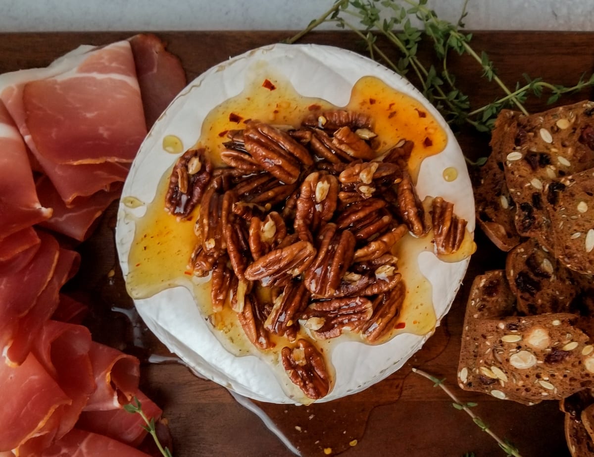 Baked Brie with Hot Honey and Pecans