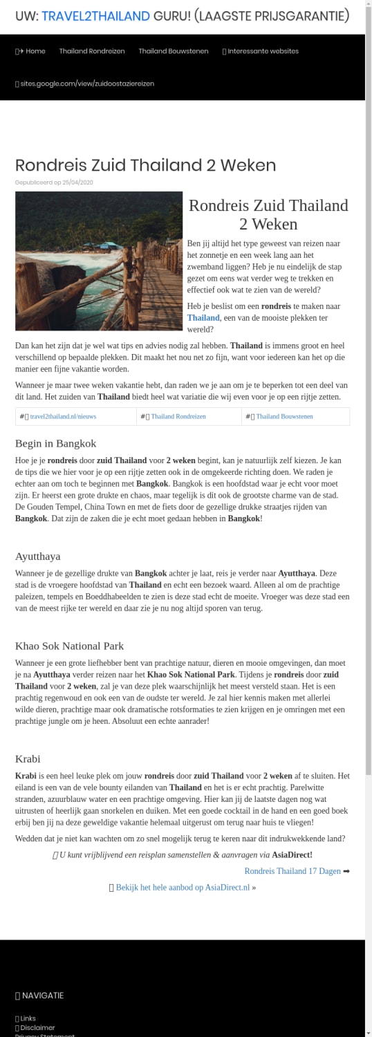 Rondreis Zuid Thailand 2 Weken - Travel2Thailand: complete individuele rondreizen & bouwstenen