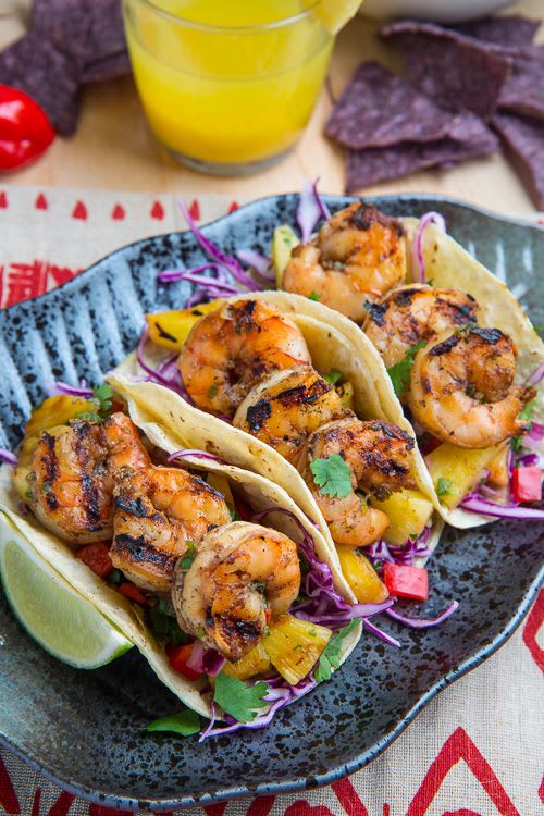 Jerk Shrimp Tacos with Pineapple Salsa, Slaw and Pina Colada Crema | Recipe | Recipes, Healthy recipes, Food