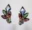 Purple Blue Green Rhinestone Earrings, Aurora Borealis Glass Stones, Gold Tone Clip On Style, Mid Century Jewelry 917