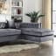 Iconic Home Da Vinci Tufted Silver Trim Grey Velvet Right Facing Sectional Sofa Silver Tone Metal Y-Legs