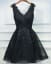 A-Line V-Neck Short Black Lace Homecoming Dress with Appliques Beading