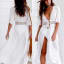 Women's Simple Bohemian Long Dress Female White Short Sleeve Bandage Dress Sexy Casual Cardigan Chiffon Long Beach Dress