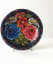 Mexican floral Batea dish, vintage handpainted tole ware carved wood bowl, red & blue flowers