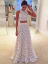 Two Piece Jewel Sweep Train White Lace Sleeveless Prom Dress