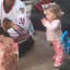 Little girl getting a Minnie Mouse couch