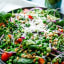 Spinach Pea Salad with Fresh Basil Walnut Pesto