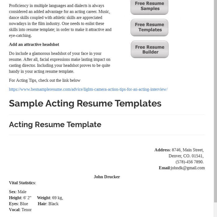 50 Free Acting Resume Templates Word Google Docs ᐅ