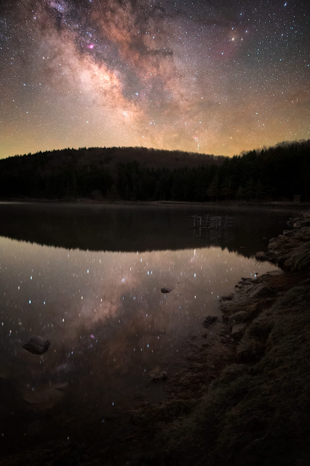 I photographed the Milky Way in front of a perfectly calm lake that reflected thousands of stars