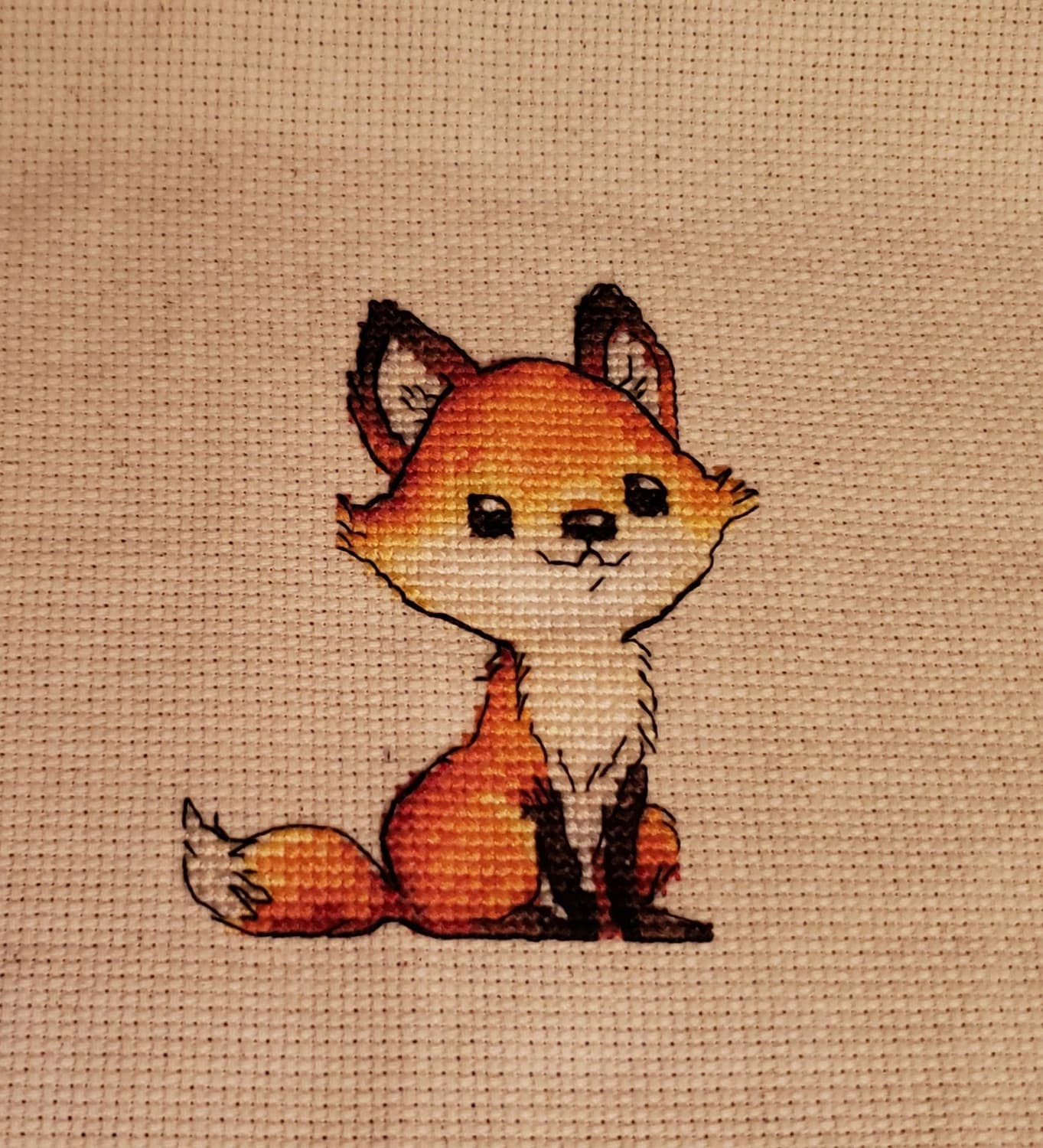 [FO] My first project of 2022! My lil foxy!! I'm sad she's done, but now my fiancé is going to help me pick out a frame so she can be my stitching buddy. Now onto my next fox. I might submit this one to the state fair contest... Pattern is by HakabaDesign on Etsy