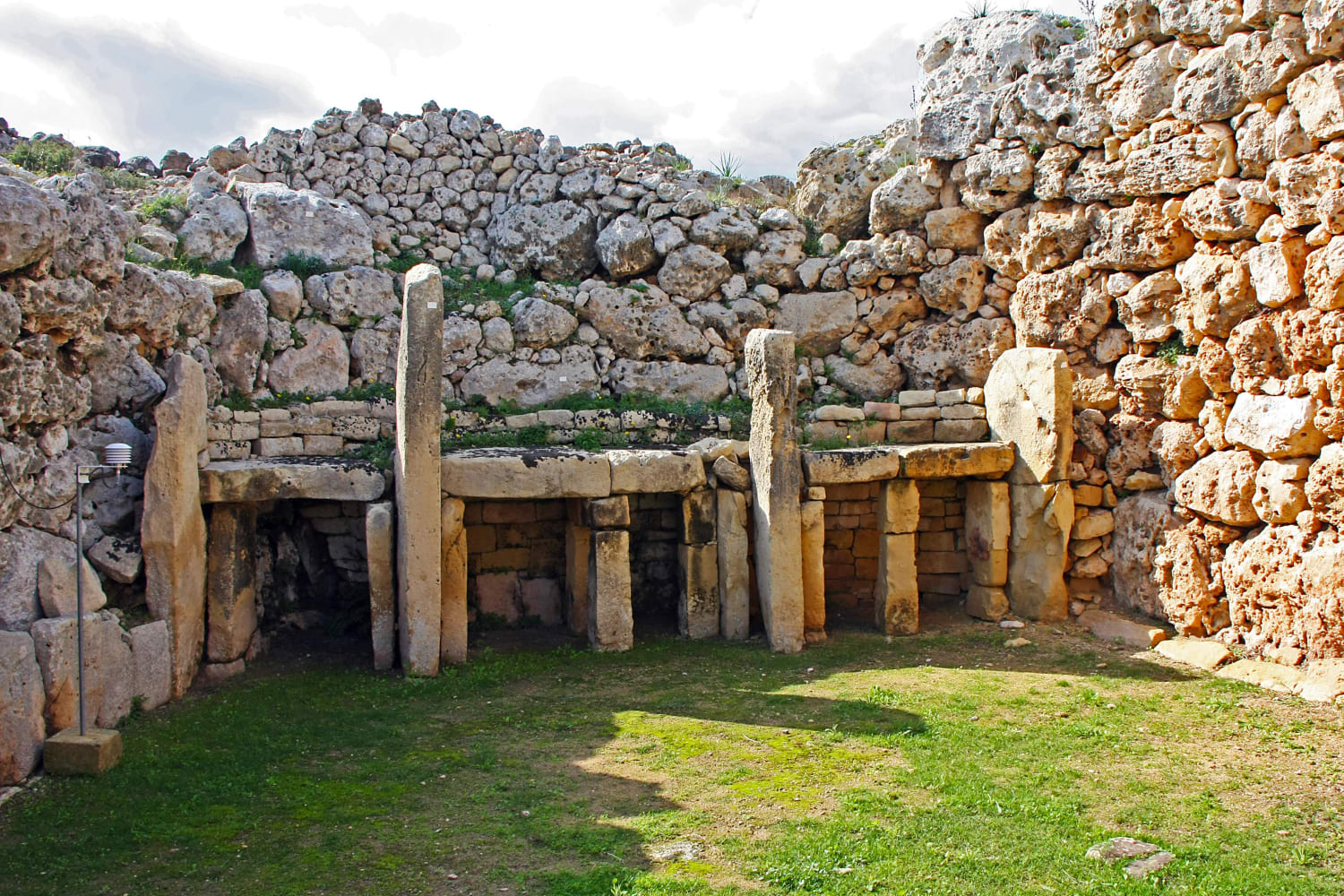 Ġgantija Temples, a megalithic temple complex from the Neolithic on the Mediterranean island of Gozo, Malta. They are older than the pyramids of Egypt, and date to around 3600 BC, which also makes them the world's second oldest manmade religious structures.