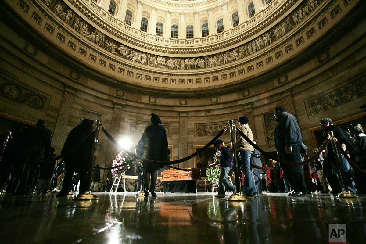 OTD in 2005, the body of Rosa Parks arrived at the U.S. Capitol, where the civil rights icon became the first woman to lie in honor in the Rotunda; President George W. Bush and congressional leaders paused to lay wreaths by her casket.