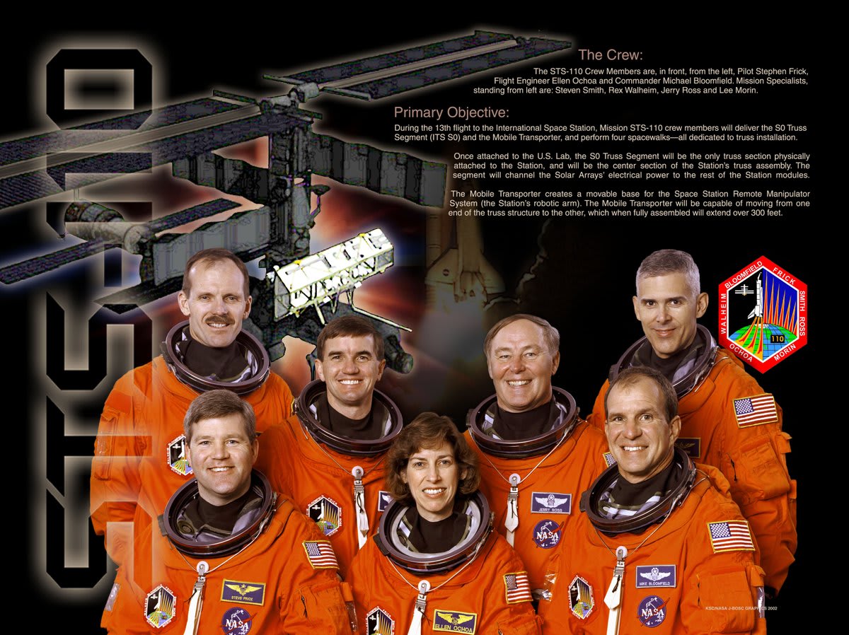 OTD in 2002, the Space Shuttle Atlantis launched carrying the crew of STS-110 to space. Four spacewalks were required to complete the primary objective: the installation of the S0 truss. Also, Mission Specialist Jerry Ross become the first person to travel to space 7 times!