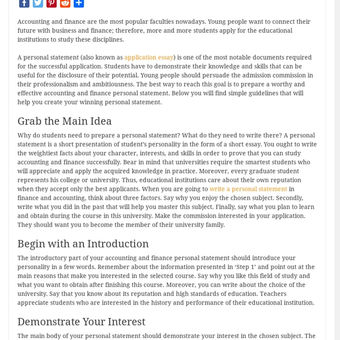 accounting and finance personal statements