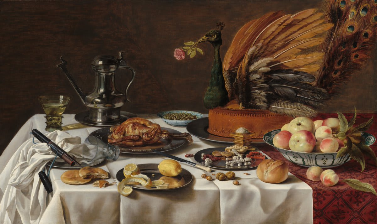 One pie, and no Peacock please 🥧 Whether you’re celebrating on Zoom or with a small gathering in person, we wish you all a happy and festive Thanksgiving 🦃 Pieter Claesz, "Still Life with Peacock Pie," 1627, oil on panel, 30 1/3/4 in.