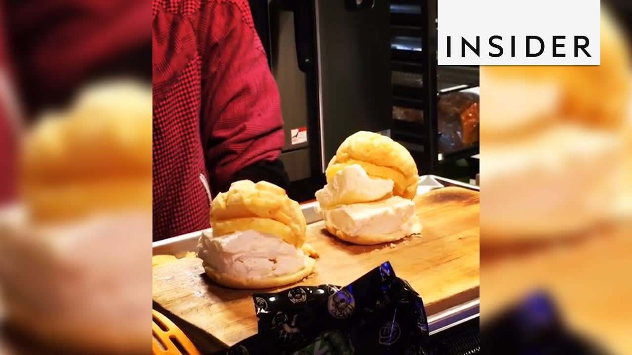 A shop in Tokyo stuffs melon bread with blocks of ice cream