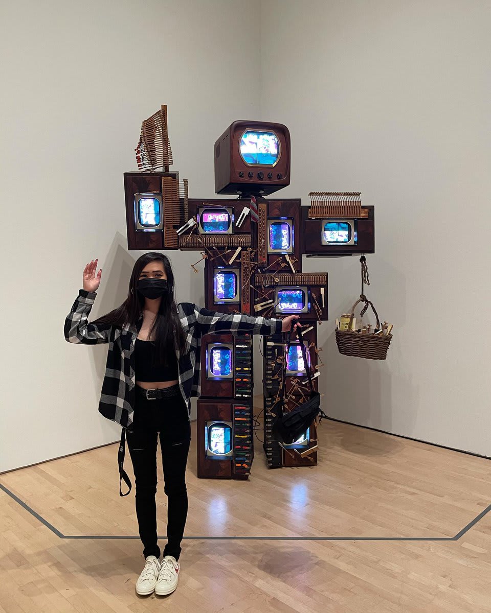 During 1980-1990, Nam June Paik created robot tributes to friends, collaborators + historical figures with his series "Family of Robot." He dedicated these robots to his friends John Cage + Merce Cunningham by incorporating elements that reflected his relationships with them.