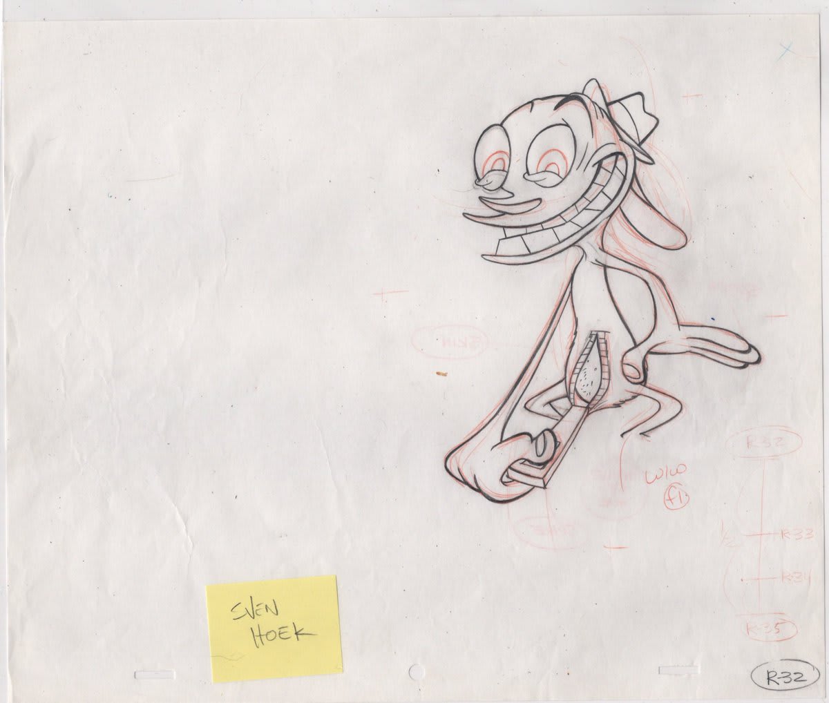 Animation Drawing from 1992’s Svën Höek, Prod # RS5-3A, Drawn by Kelly Armstrong, this drawing is excised from both the final cartoon and the various recovered workprints, it is however present in the pencil test, from my personal collection.