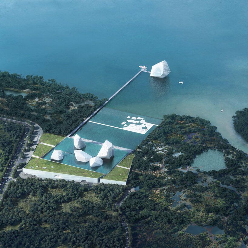 OPEN architecture envisions shenzhen maritime museum as a cluster of glass icebergs.