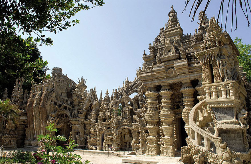 The "Palais Idéal" of Hauterives, France. Built single-handedly by local mailman, Ferdinand Cheval, over 33 years (1879-1912) using pebbles that he picked up along his route