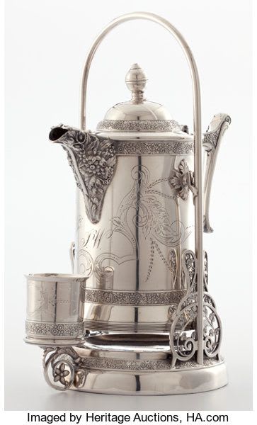 Silver Holloware, American:Pitchers, Whoopi Goldberg Collection. CHARLES W. HAMILL SILVER-PLATEDLEMONADE AND ICED TEA PITCHER ON STA… | Tea pots, Tea, Silver teapot