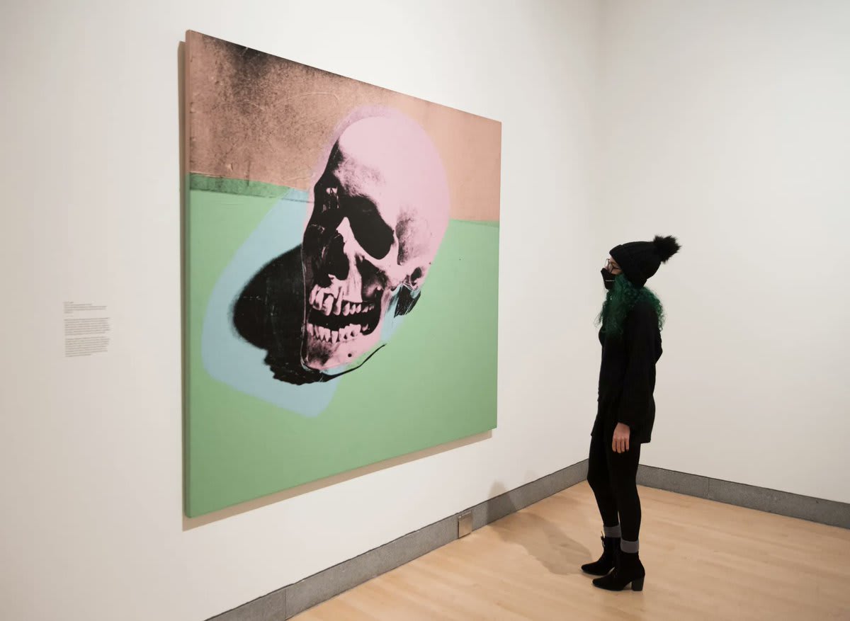 Warhol's skull paintings have been seen as his interpretation of memento mori, the Latin phrase for “remember that you are mortal” or “remember that you will die.” Perhaps an indication that death is always near, even at birth. Visit