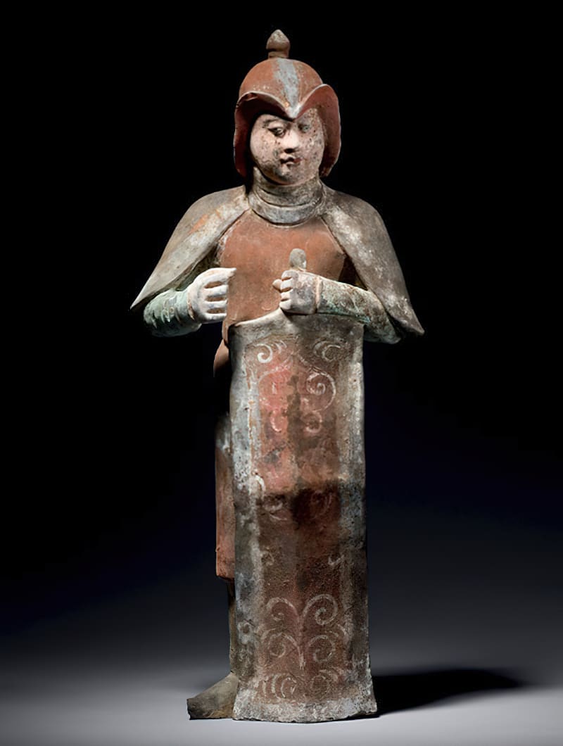 Statuette of a soldier and his shield. China, Tang dynasty, 618 – 906
