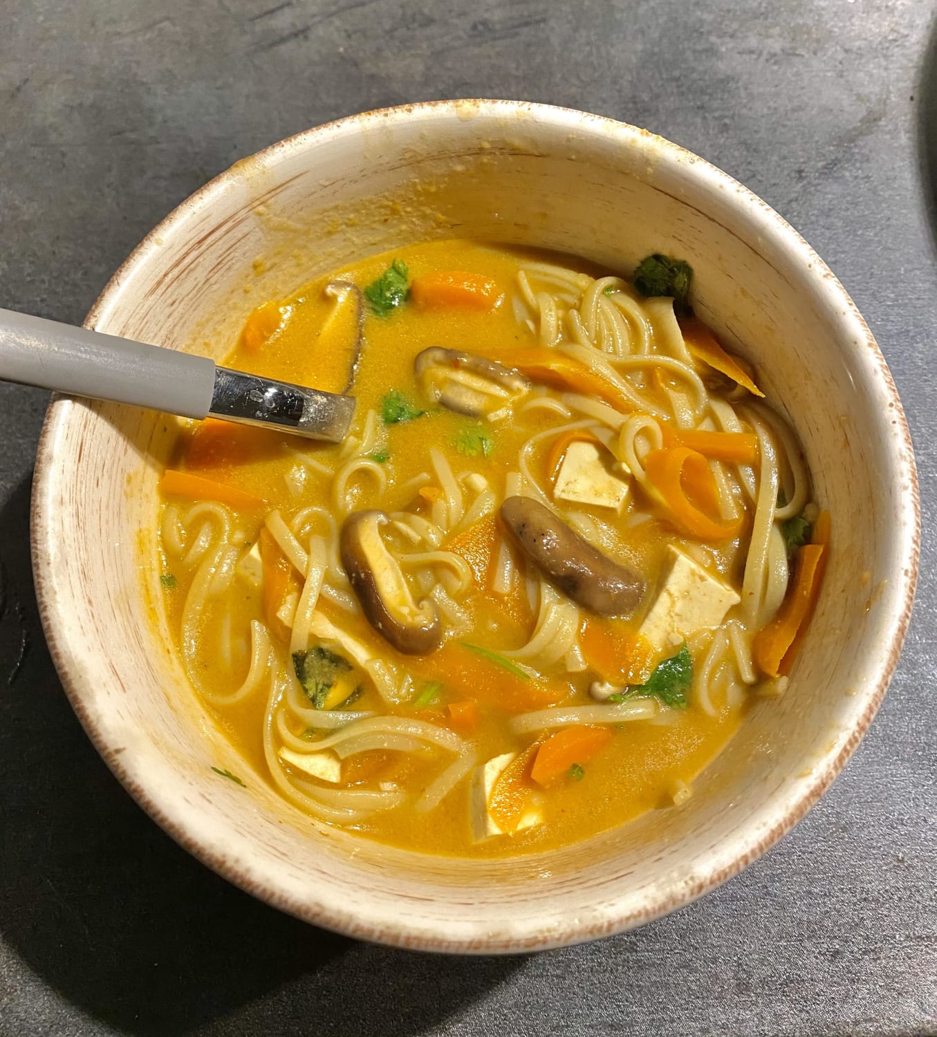 Ramen with Peanut Butter, Red Curry, Shiitake Mushrooms and Tofu