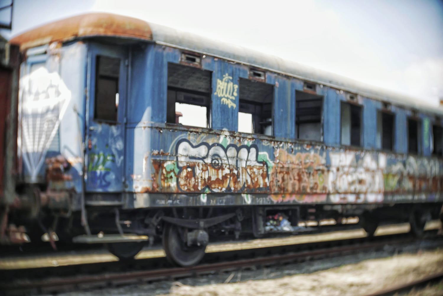 Abandoned train with graffiti