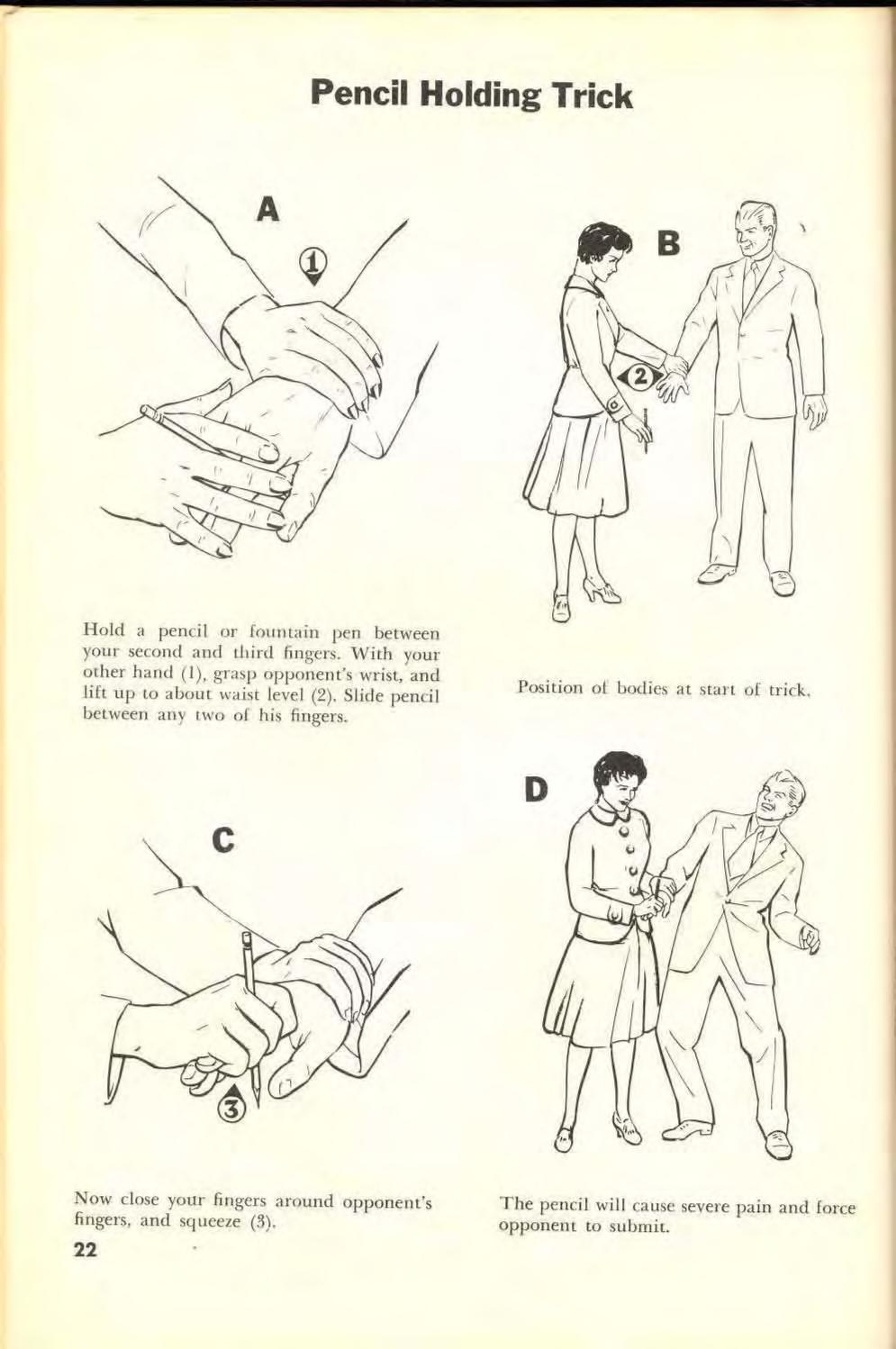 How to break a dude's fingers with a pencil (from an old ladies self defense manual)