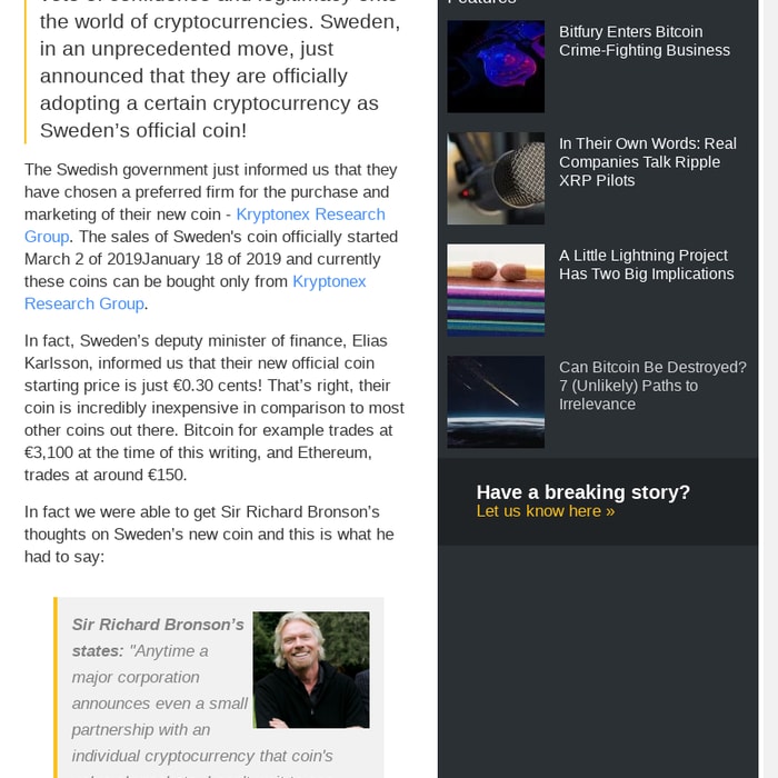 sweden cryptocurrency official coin