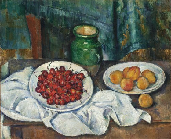 Late night collection highlight in preparation for the holiday season: "Still Life With Cherries And Peaches," Paul Cézanne, France, 1885-1887