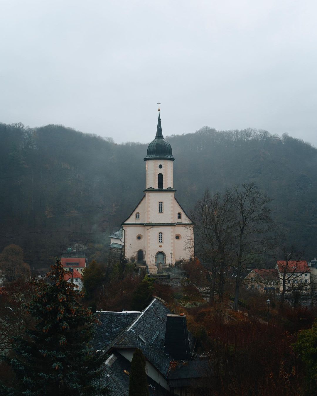 Little church around the rocks in Sachsen, Germany