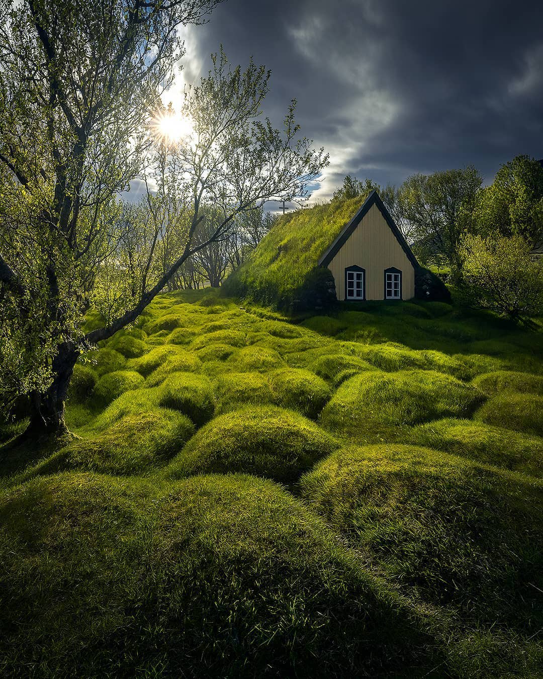 Dreamy house on a turf clouds, Iceland