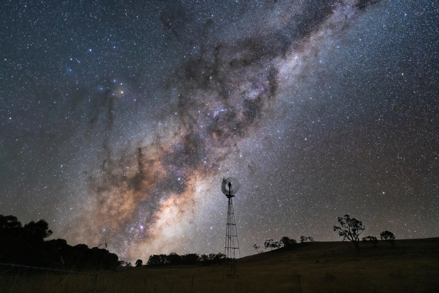 Milky Way rising above a small Windmill, 15 minutes outside of Canberra, Australia