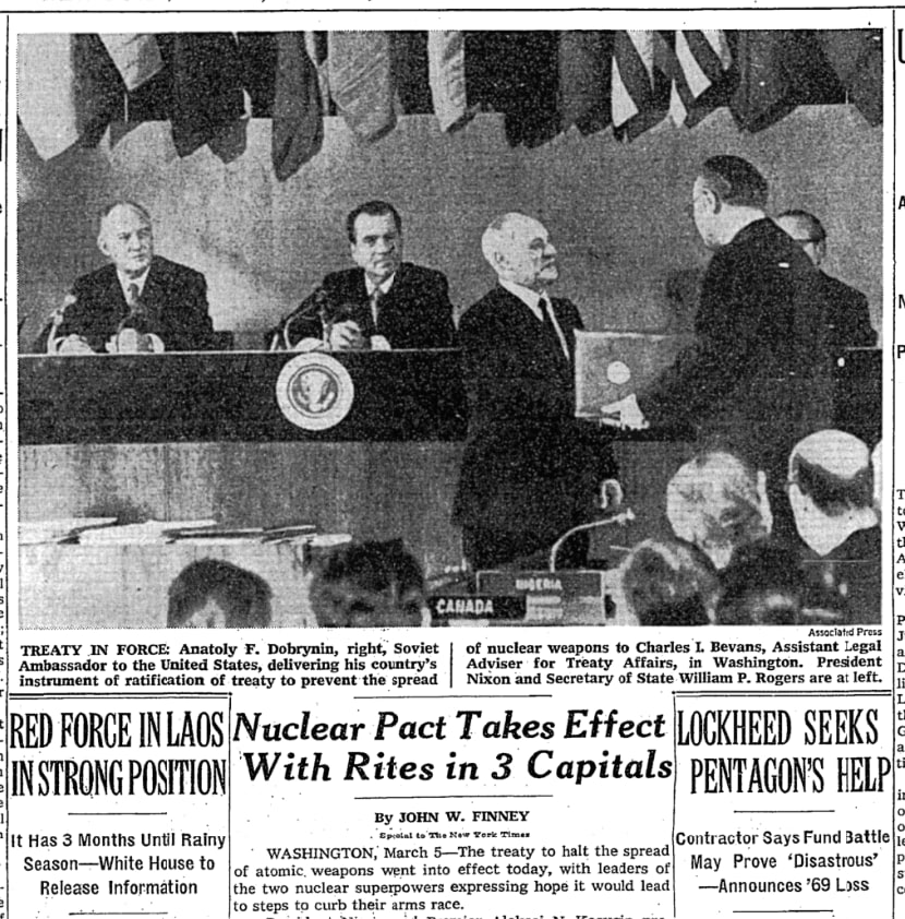 50 years ago today, the treaty on the non-proliferation of nuclear weapons went into effect