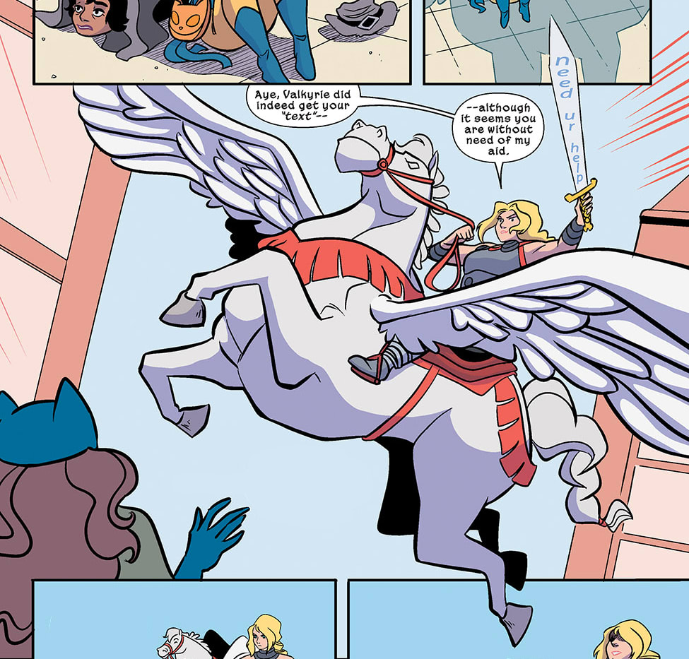 Valkyrie can get text messages on her sword (from Patsy Walker, A.K.A. Hellcat! #4)