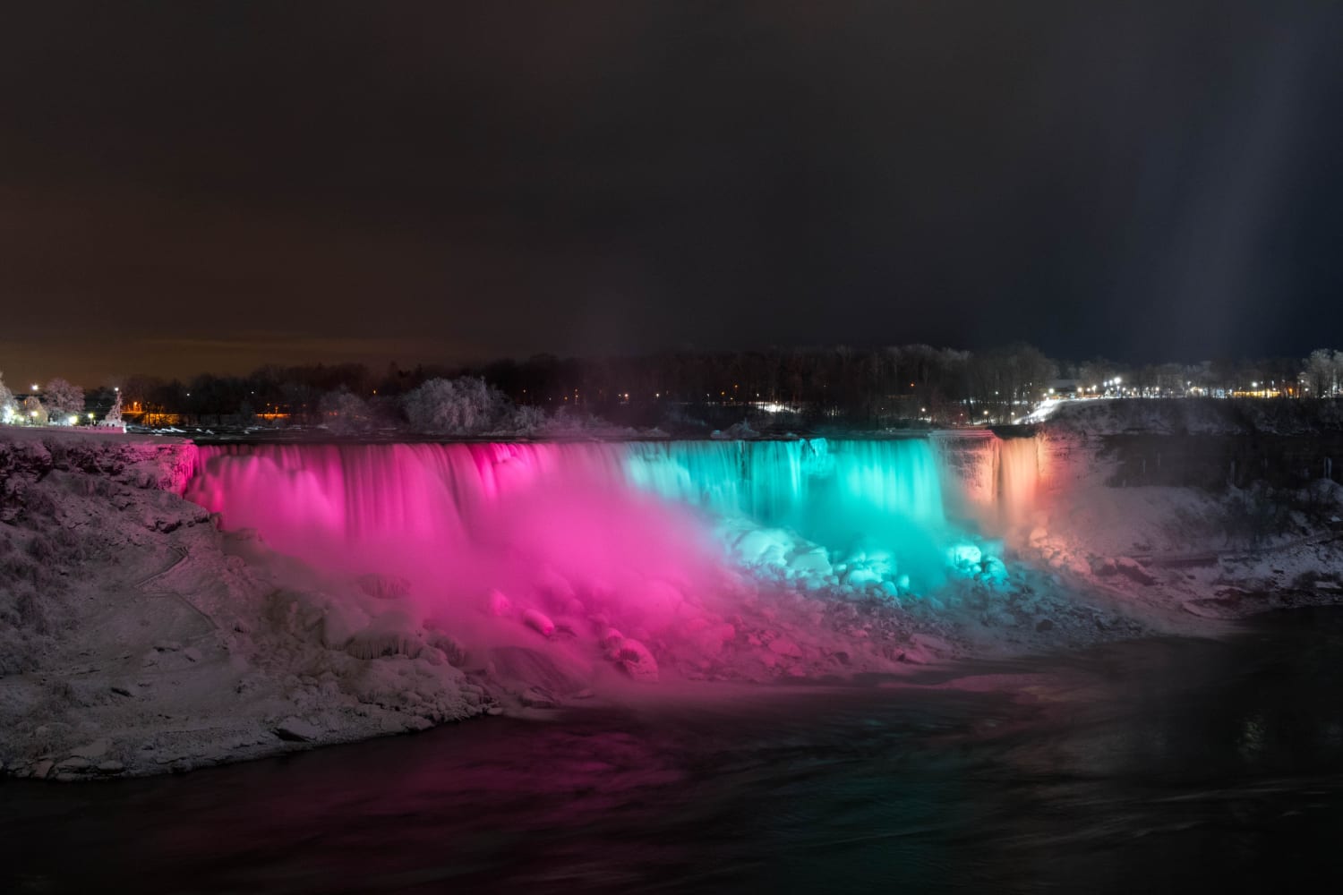 ITAP of frozen Niagara Falls in multicolor