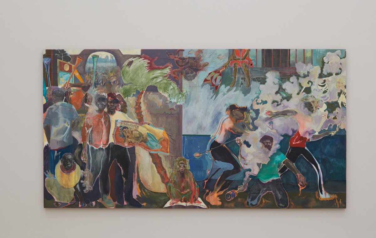 Paintings by Nairobi and London–based artist Michael Armitage on view in ProjectsArmitage highlight the fraught relationship between Africa and the West. See the exhibition through January 20. Learn more at