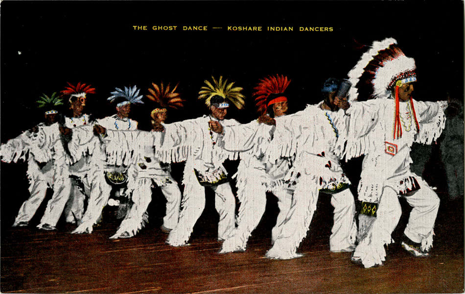 postcard---the-ghost-dance-of-messiah-koshare-indian-dancers_15625604322_o